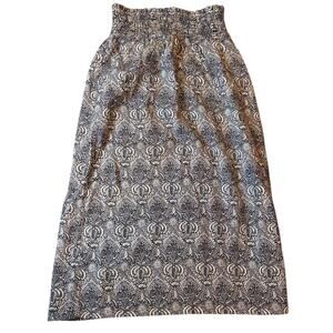 RACHEL ZOE Women's Midi Skirt MEDIUM Navy Blue Paisley 100% Linen Boho